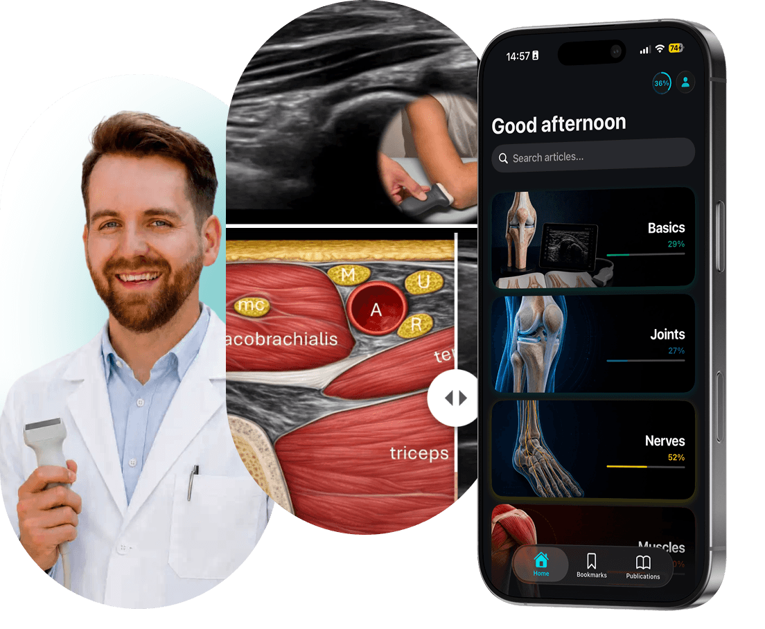 Jakub Jacisko performing musculoskeletal ultrasound with anatomy overlay